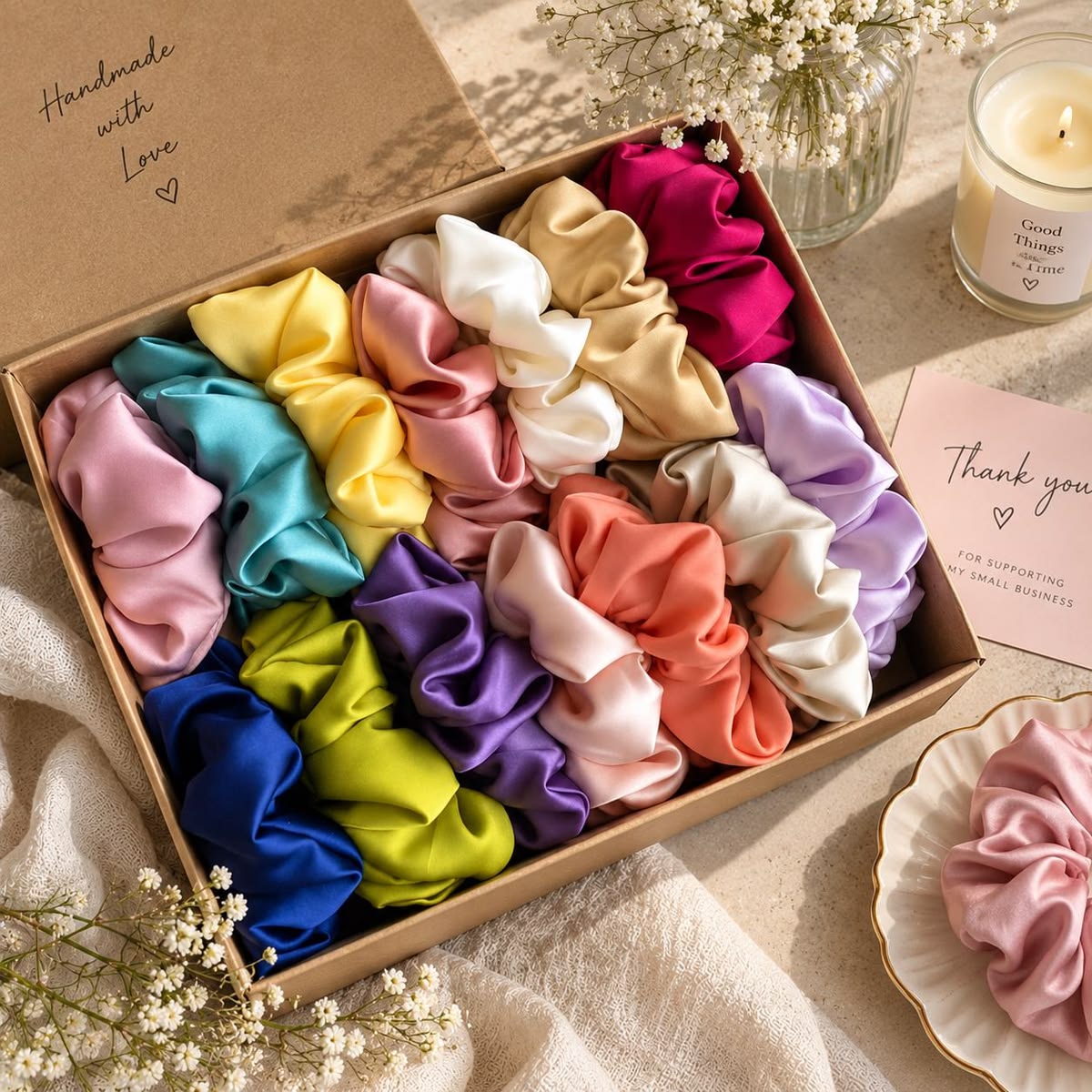 Colorful Satin Scrunchies Set