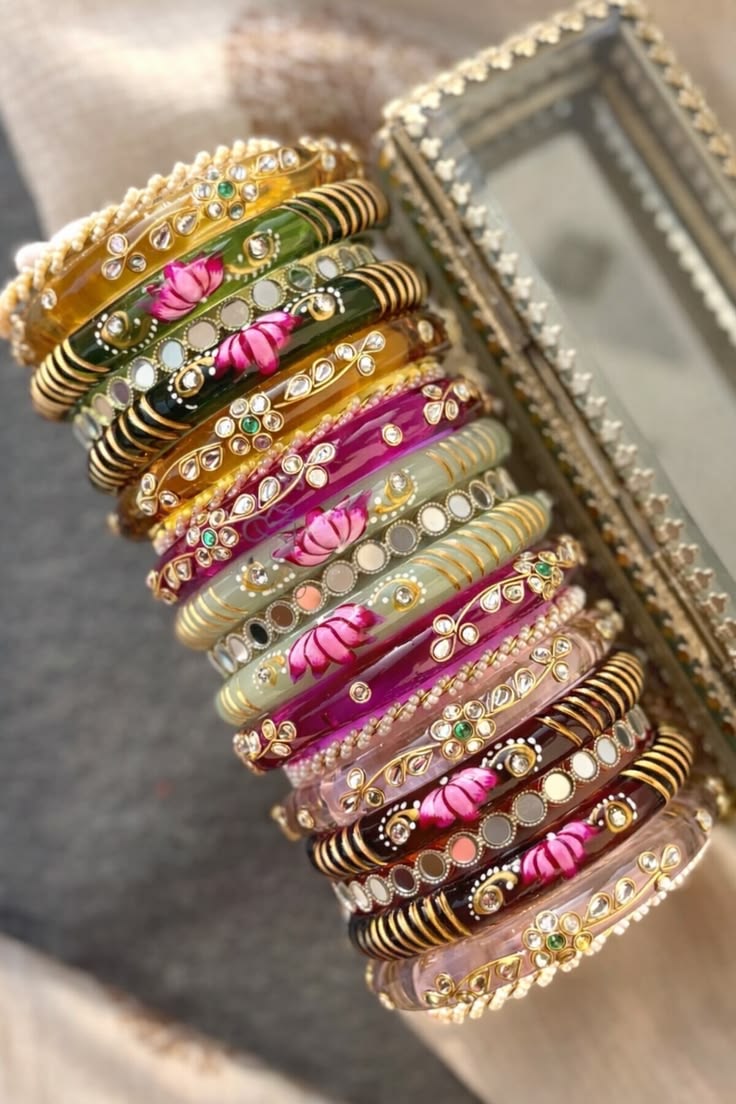 Designer Floral Kundan Bangle Set